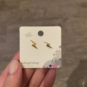 Brand new dainty gold thunderbolt studs
